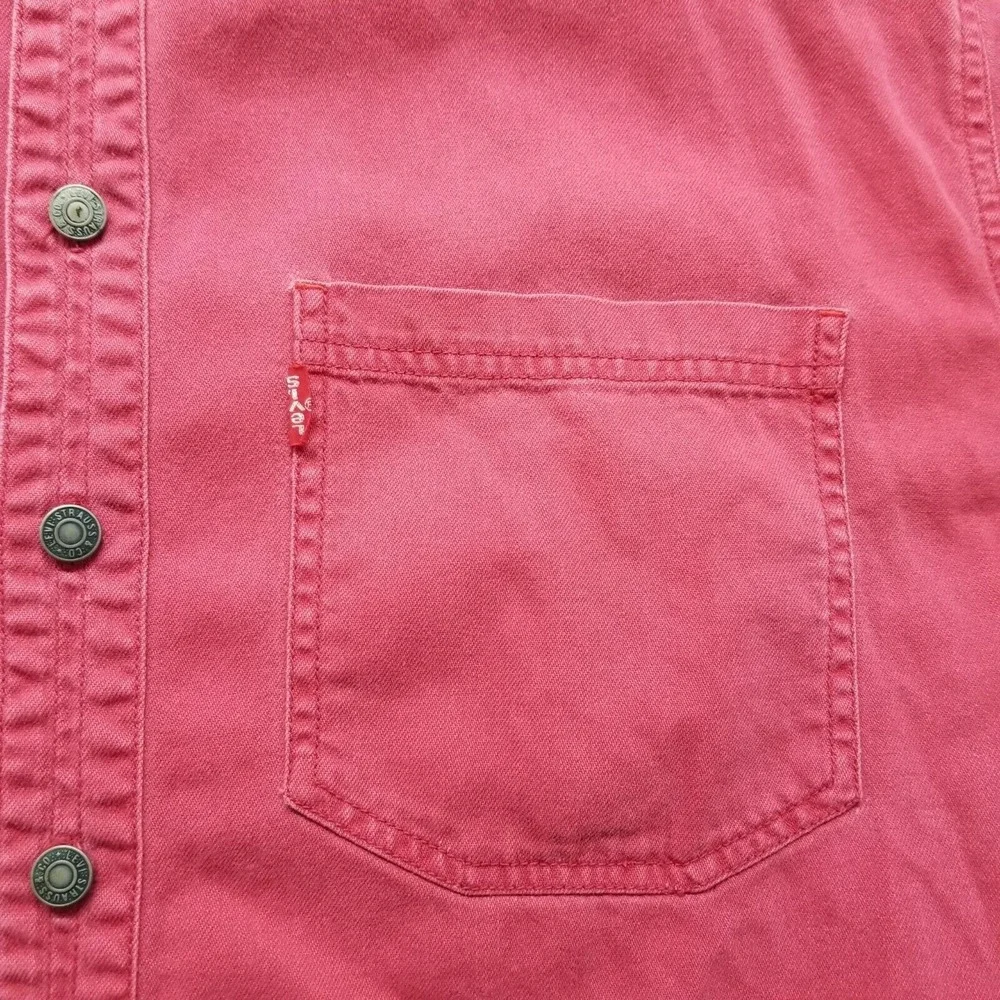Levis Shirt Mens Medium Red Casual Button Up Long Sleeve Pockets Cotton‎